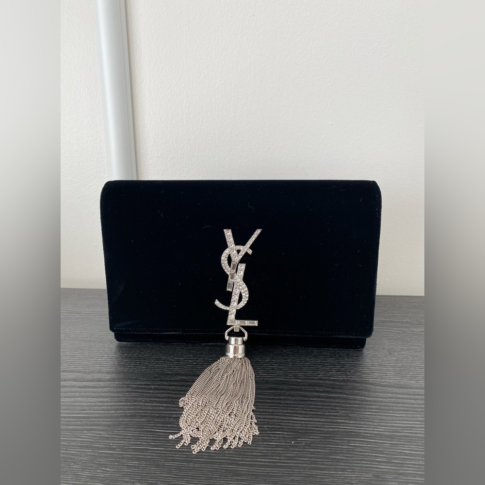SOLD - Yves Saint Laurent Ysl Kate velvet Crystal monogram bag